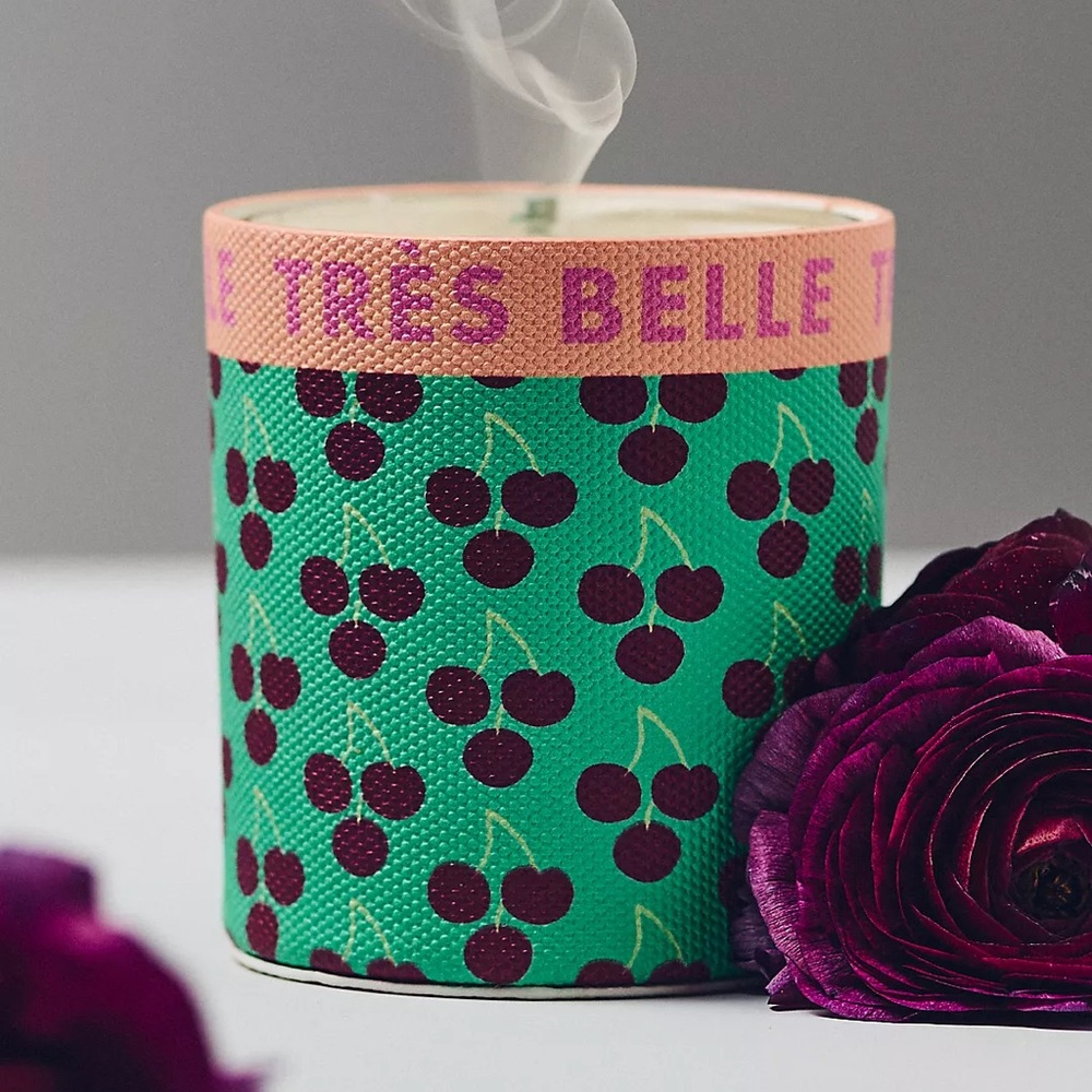 Anthropologie Emi Fruity Black Cherry & Tonka Glass Candle